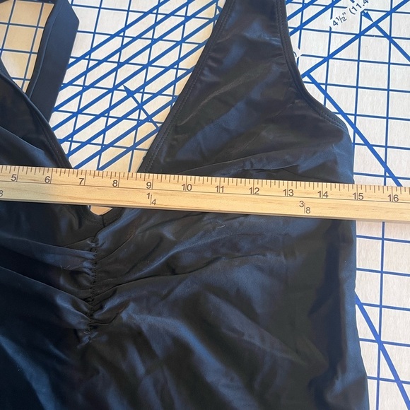 NWOT ASOS SWIM SZ 14 BLACK HI CUT CHEEKY GATHERED DETAIL AT BUST WIDE STRAPS - Picture 4 of 6